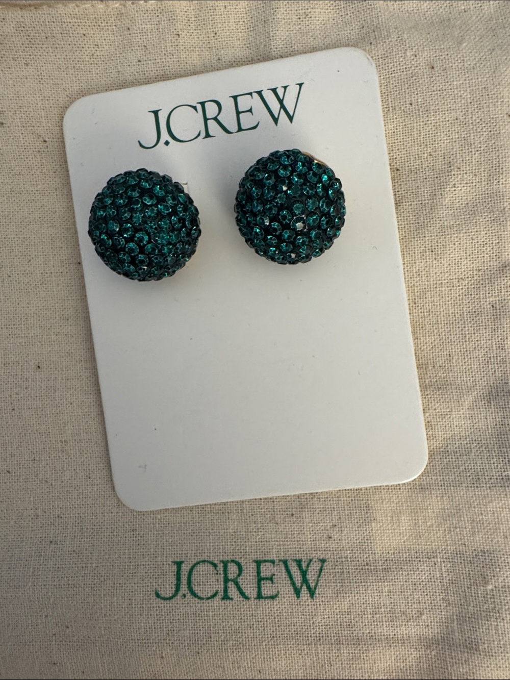 J. Crew Teal Crystal Pave Dome Stud Earrings